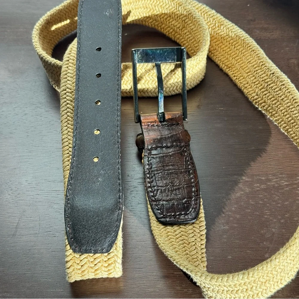 Fabrio Woven Straw Belt with Leather Tabs – XL (42–44)